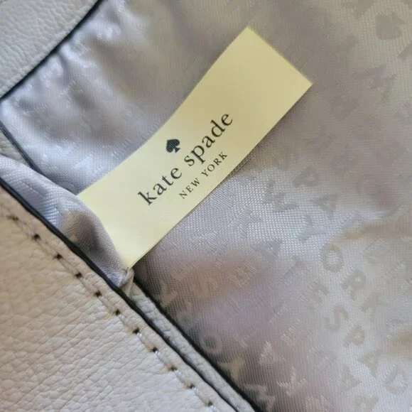 KATE‎ SPADE Light Gray White Leather Top Handle Saddle Convertible Preppy Bag - Picture 9 of 12